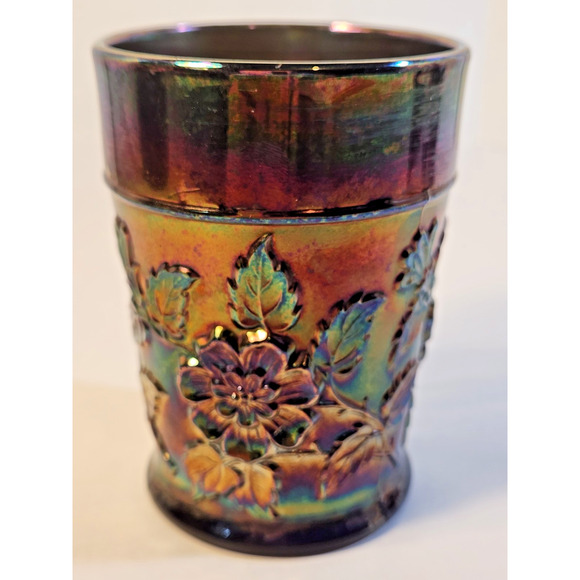 Vintage Dugan Blue Rambler Rose Carnival Glass Tumbler LOOK - Picture 1 of 7